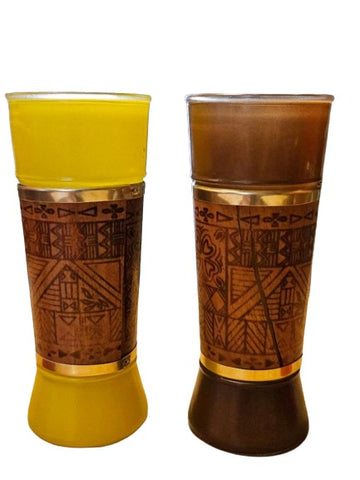 VINTAGE 1960s SIESTA WARE TIKI WOOD WRAPPED GLASSES (SET OF 6 GLASSES) TOM COLLINS SUMMER ICED TEA GLASSES ZOMBIE GLASSES