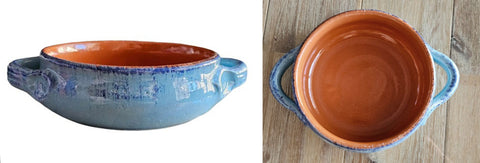 NEW - TURQUOISE GLAZED TERRACOTTA SALSA OR DIP BOWL WITH HANDLES MADE IN ITALY - (1 BOWL)