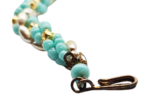 OLD HOLLYWOOD FOUR-STRAND CHOKER – TURQUOISE, PEARL & GOLDEN BEADS
