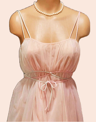 VINTAGE VANITY FAIR DOUBLE NYLON FANTASY NIGHTGOWN IN PINK AND MINT GREEN