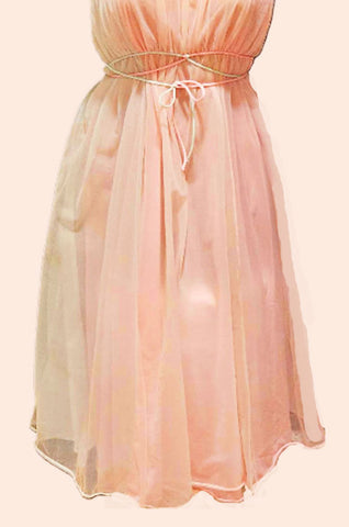 VINTAGE VANITY FAIR DOUBLE NYLON FANTASY NIGHTGOWN IN PINK AND MINT GREEN