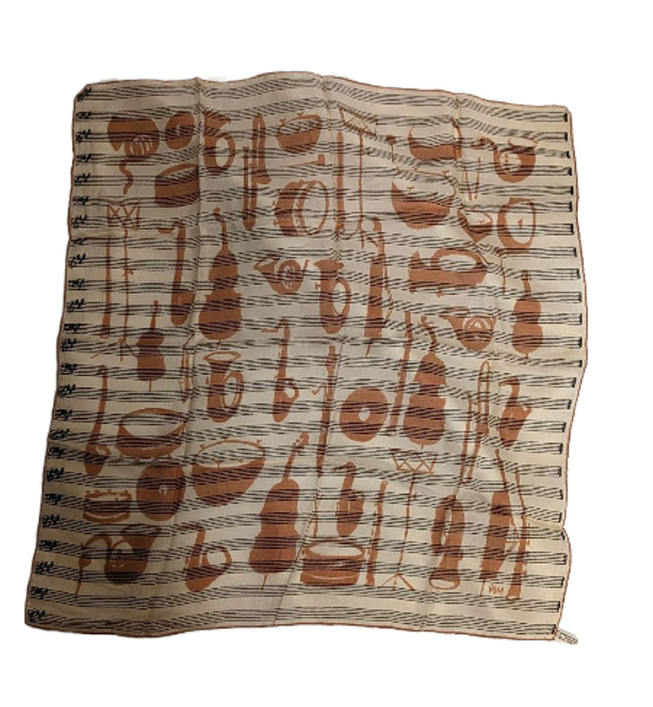 SOLD - VINTAGE VERA MUSICAL JAZZ LATE 50S VERY OLD VERA NEUMANN PURE SILK SCARF WONDERFUL MUSICAL INSTRUMENTS