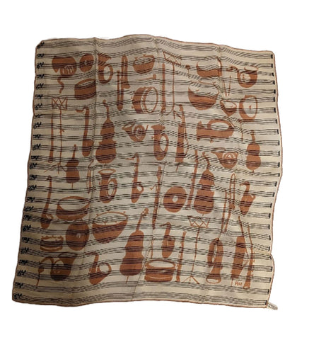 SOLD - VINTAGE VERA MUSICAL JAZZ LATE 50S VERY OLD VERA NEUMANN PURE SILK SCARF WONDERFUL MUSICAL INSTRUMENTS