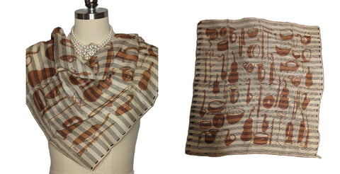 SOLD - VINTAGE VERA MUSICAL JAZZ LATE 50S VERY OLD VERA NEUMANN PURE SILK SCARF WONDERFUL MUSICAL INSTRUMENTS