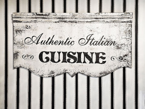 VINTAGE-LOOK LARGE DISTRESSED "AUTHENTIC ITALIAN CUISINE" WALL SIGN DECOR FOR KITCHEN - (1 WALL SIGN)