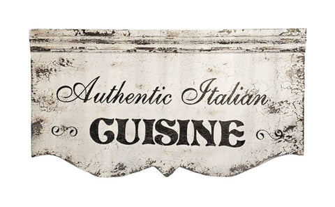 VINTAGE-LOOK LARGE DISTRESSED "AUTHENTIC ITALIAN CUISINE" WALL SIGN DECOR FOR KITCHEN - (1 WALL SIGN)