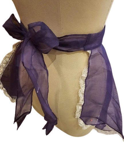 VINTAGE VIOLETS AND LEAVES ORGANZA APRON LACE TRIMMED JUST