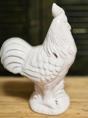 LARGE SIZE WHITE CERAMIC ROOSTER FOR FRENCH COUNTRY OR FARMHOUSE KITCHEN