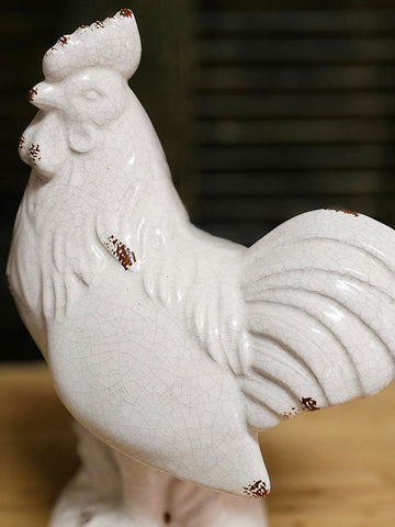 LARGE SIZE WHITE CERAMIC ROOSTER FOR FRENCH COUNTRY OR FARMHOUSE KITCHEN