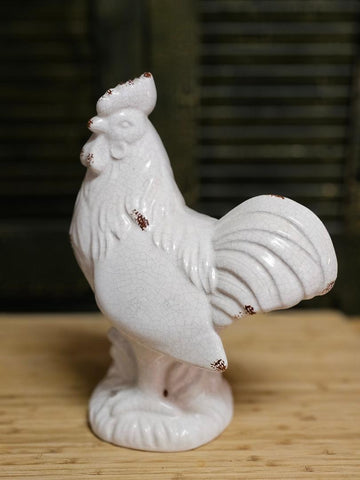 LARGE SIZE WHITE CERAMIC ROOSTER FOR FRENCH COUNTRY OR FARMHOUSE KITCHEN