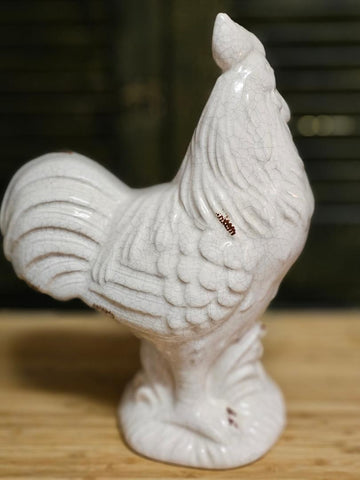LARGE SIZE WHITE CERAMIC ROOSTER FOR FRENCH COUNTRY OR FARMHOUSE KITCHEN