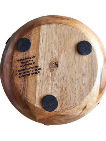 SOLD - NEW - WOOD SALAD BOWL WITH METAL HANDLES - PERFECT FOR SALADS OR AS A DECORATIVE BOWL TO DISPLAY FRUIT - (1 BOWL)