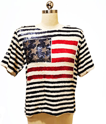VINTAGE SEQUIN JEAN FOR JOSEPH LE BON RED WHITE AND BLUE TOP SILK LINING