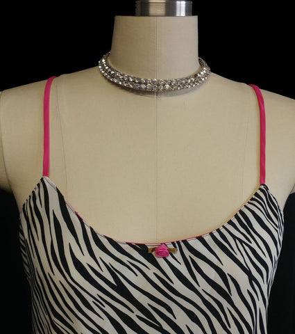 CUTE JOSIE NATORI ZEBRA SILKY NIGHTGOWN WITH HOT PINK TRIM