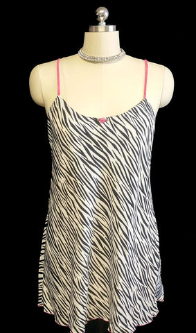 CUTE JOSIE NATORI ZEBRA SILKY NIGHTGOWN WITH HOT PINK TRIM