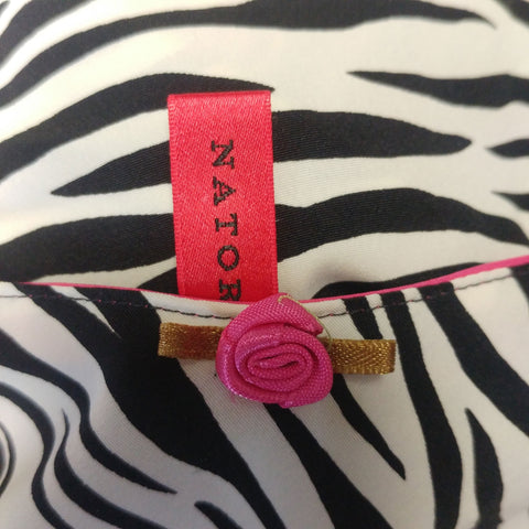 CUTE JOSIE NATORI ZEBRA SILKY NIGHTGOWN WITH HOT PINK TRIM