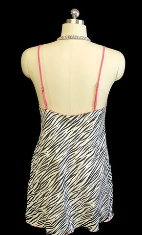 CUTE JOSIE NATORI ZEBRA SILKY NIGHTGOWN WITH HOT PINK TRIM
