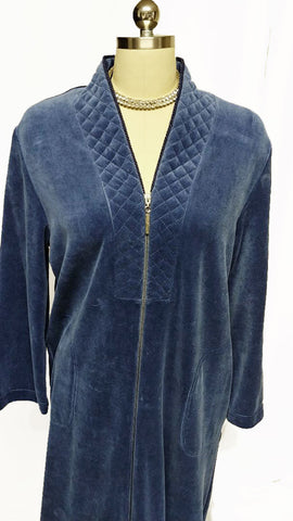 NEW - DIAMOND TEA LUXURIOUS ZIP UP FRONT VELOUR ROBE IN INDIGO #1 - SIZE SMALL