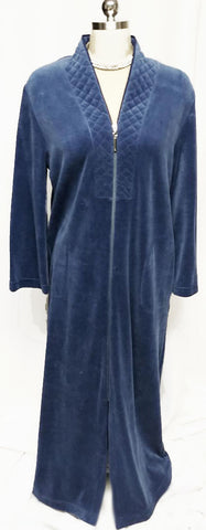 NEW - DIAMOND TEA LUXURIOUS ZIP UP FRONT VELOUR ROBE IN INDIGO #1 - SIZE SMALL
