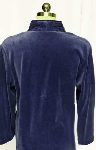 NEW - DIAMOND TEA LUXURIOUS ZIP UP FRONT VELOUR ROBE IN INDIGO #1 - SIZE SMALL
