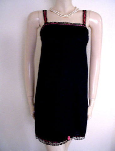 *VINTAGE VAN RAALTE BLACK LACE & HOT PINK MINI SLIP