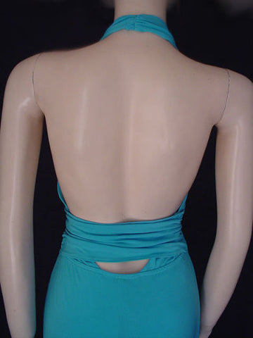 *CACHE GODDESS PLUNGING HALTER EVENING GOWN WITH RHINESTONES - BEAUTIFUL BACKLESS BACK