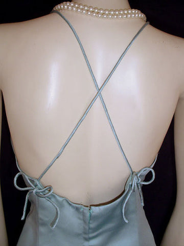 *VINTAGE OLEG CASSINI SEAFOAM HALTER EVENING GOWN WITH MATCHING BOLERO JACKET - GORGEOUS CRISS CROSS BACK