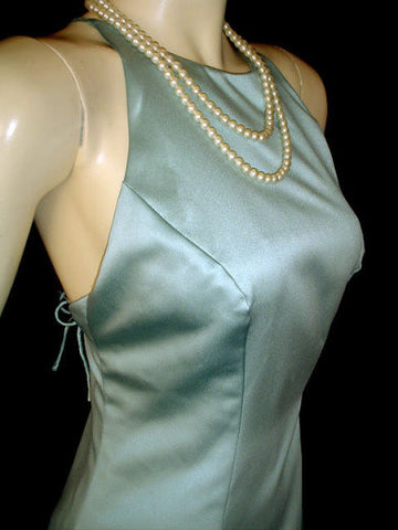 *VINTAGE OLEG CASSINI SEAFOAM HALTER EVENING GOWN WITH MATCHING BOLERO JACKET - GORGEOUS CRISS CROSS BACK