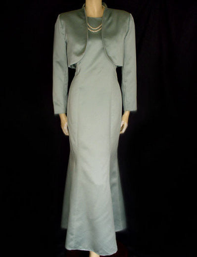 VINTAGE OLEG CASSINI SEAFOAM HALTER EVENING GOWN WITH MATCHING BOLERO JACKET GORGEOUS CRISS CROSS BACK