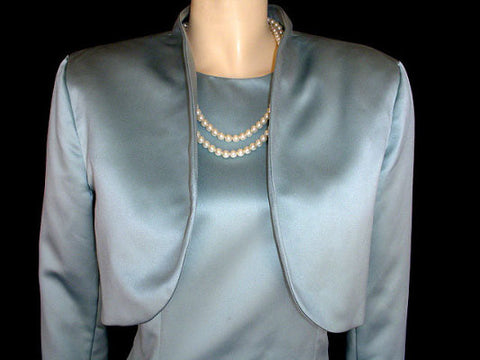 *VINTAGE OLEG CASSINI SEAFOAM HALTER EVENING GOWN WITH MATCHING BOLERO JACKET - GORGEOUS CRISS CROSS BACK