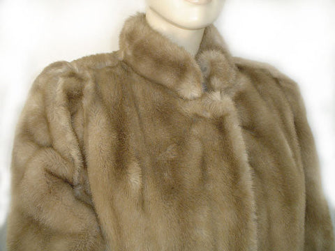 VINTAGE TISSAVEL FROM FRANCE FAUX FUR COAT WITH FAUX LEATHER TRIM