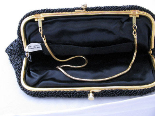 Vintage Style Black & Gold Beaded & Sequin Evening Bag