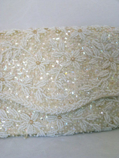 Vintage MM Kane Beaded Sequin Evening Purse Bag Clutch Pearls Made in Japan  Flaw