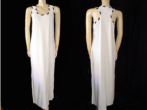 *VINTAGE CALIFORNIA R O C WHITE & BLACK TERRY DRESS / LOUNGER / NIGHTGOWN