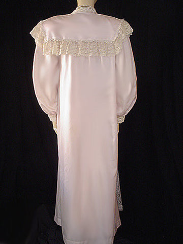 *FROM MY OWN PERSONAL COLLECTION - GORGEOUS VINTAGE VICTORIAN LOOK CHRISTIAN DIOR LACE PEIGNOIR & NIGHTGOWN SET DRIPPING WITH VINTAGE LACE, SATIN RIBBONS  & EMBROIDERY IN DUSTING POWDER - EXTRA LONG