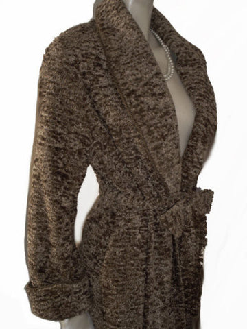 NEW - RARE LUXURY DIAMOND TEA CHENILLE WRAP-STYLE ROBE IN OATMEAL - MEDIUM / SMALL