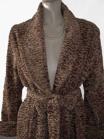 NEW - RARE LUXURY DIAMOND TEA CHENILLE WRAP-STYLE ROBE IN OATMEAL - MEDIUM / SMALL