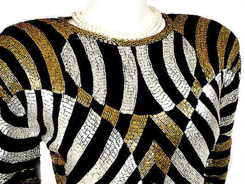 *  FABULOUS ADRIENNE VITTADINI HEAVILY BEADED EVENING TOP
