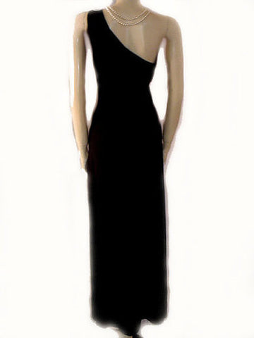 GORGEOUS VINTAGE ALEX EVENINGS ONE-SHOULDER GODDESS EVENING GOWN WITH GOLD METAL DECORATION - SIZE 12