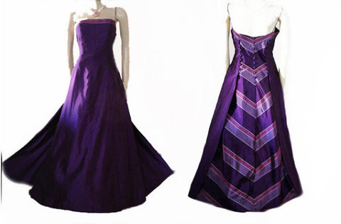 *VINTAGE VICTOR COSTA FOR NEIMAN MARCUS SILVER, MULBERRY & PURPLE EVENING BALL GOWN