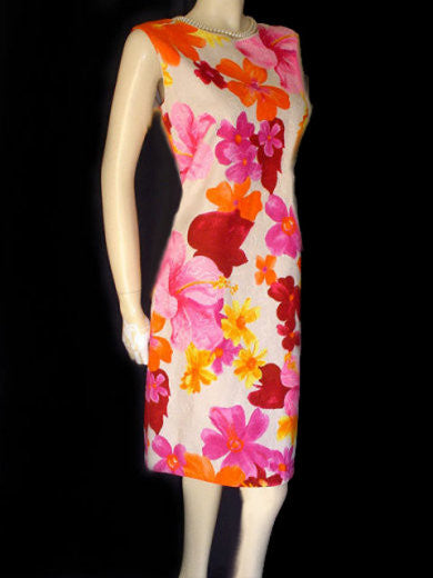 VINTAGE CHARLOTTA HOT PINK & TANGERINE HIBISCUS DRESS WITH METAL ZIPP –  Vintage Clothing & Fashions