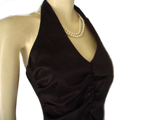 *VINTAGE DONNA RICCO HALTER SPANDX RUCHED COCKTAIL DRESS WITH RHINESTONE BUTTON *VINTAGE DONNA RICCO HALTER SPANDX RUCHED COCKTAIL DRESS WITH RHINESTONE BUTTON
