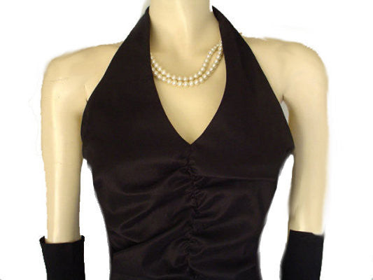 VINTAGE DONNA RICCO HALTER SPANDX RUCHED COCKTAIL DRESS WITH