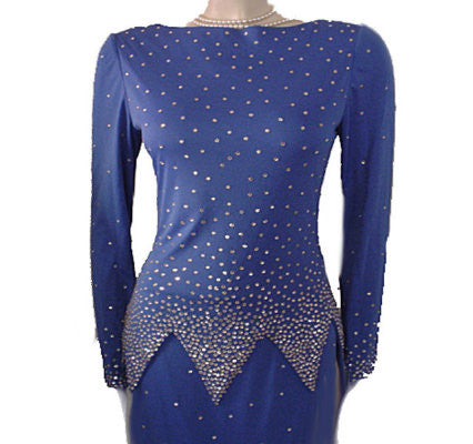 *GORGEOUS '70s / 80s ROSE TAFT COUTURE FASHIONS RHINESTONE ENCRUSTED EVENING GOWN IN "NIGHTS IN PARIS BLUE"