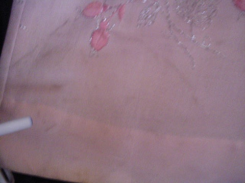 VINTAGE PINK DRESS EMBROIDERED WITH PINK & SILVER ROSES WITH METAL ZIPPER