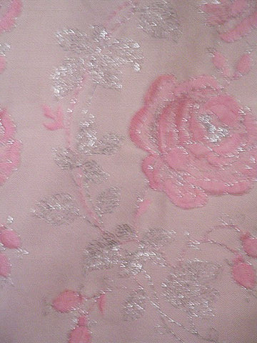 VINTAGE PINK DRESS EMBROIDERED WITH PINK & SILVER ROSES WITH METAL ZIPPER
