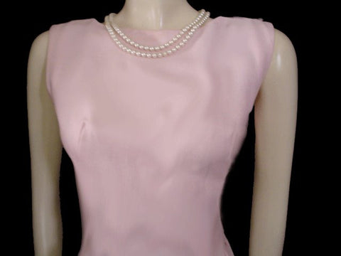 VINTAGE PINK DRESS EMBROIDERED WITH PINK & SILVER ROSES WITH METAL ZIPPER