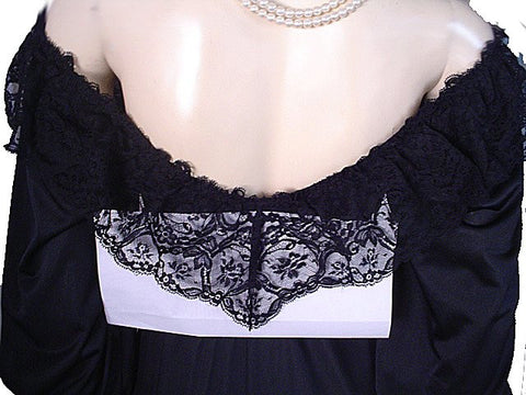 EXQUISITE RARE, RARE STYLE VINTAGE OLGA SPANDEX FLOUNCE LACE NIGHTGOWN WITH SLEEVES IN PARIS NIGHTS