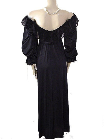 EXQUISITE RARE, RARE STYLE VINTAGE OLGA SPANDEX FLOUNCE LACE NIGHTGOWN WITH SLEEVES IN PARIS NIGHTS