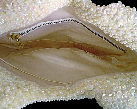 Vintage Walborg White Beaded Evening Clutch Bag, Hand Made in